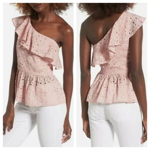 J.O.A| Lace One Shoulder Ruffle Peplum Top